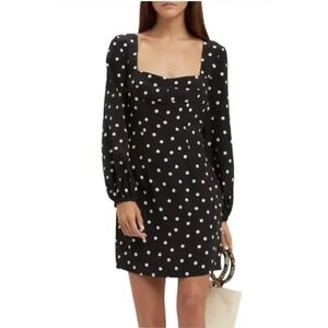 NWT Intermix 100% Silk L/S Low Cut Polka Dot Dress  Black/White Size 6